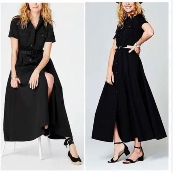 J Jill Black Linen Blend Maxi Shirt Dress | Size M - Picture 1 of 10